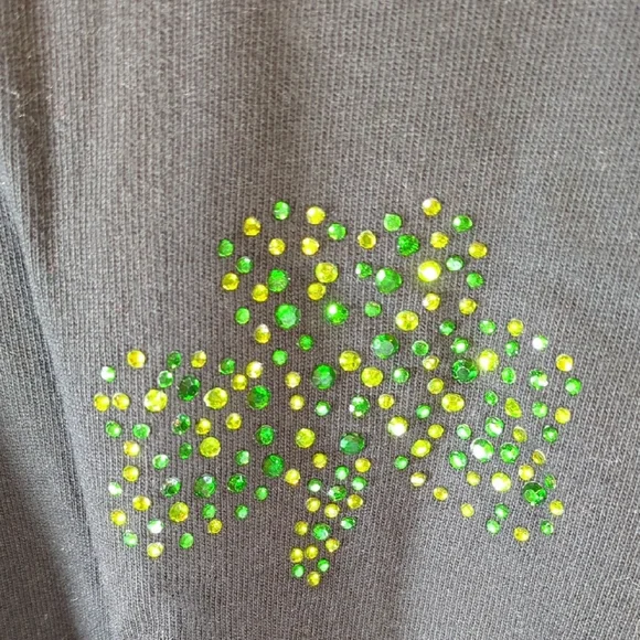 The Quacker Factory Black Cotton T-Shirt with Green Rhinestone Shamrock - Picture 2 of 5